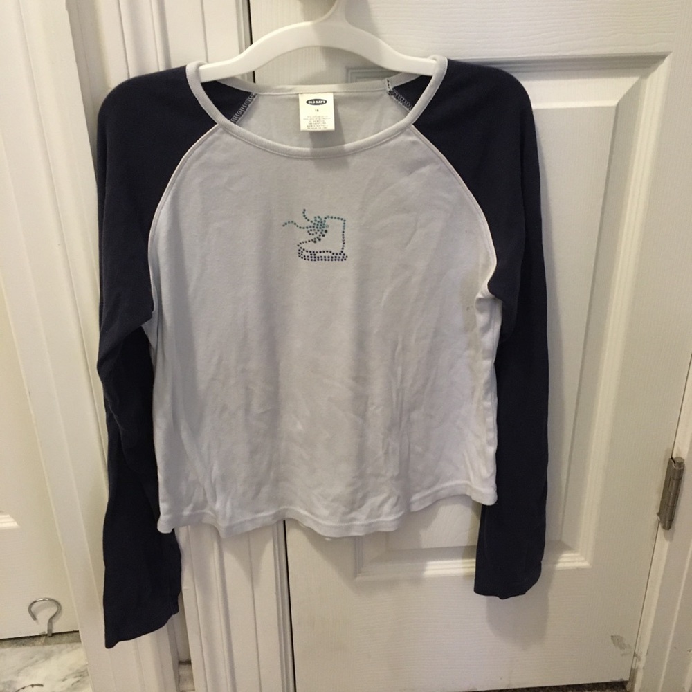 Old Navy Figure Ice Skate Sparkly Stoned 3/4 sleeve baseball style shirt size 16